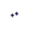 Blue sapphire and diamond clover stud earring in white gold