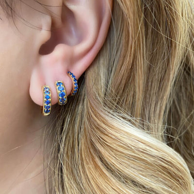 Jane Taylor Chubby Huggie Hoop Earring with Blue Sapphires