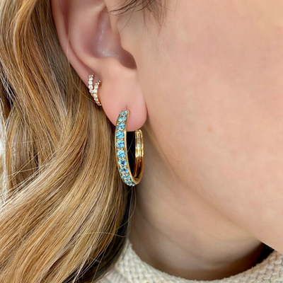 Jane Taylor Cirque 1-Inch Hoop Earrings with Blue Topaz