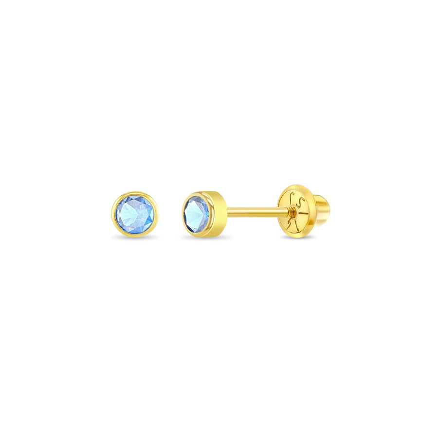 Blue Topaz Tiny Bezel Little Girl's Stud Earrings