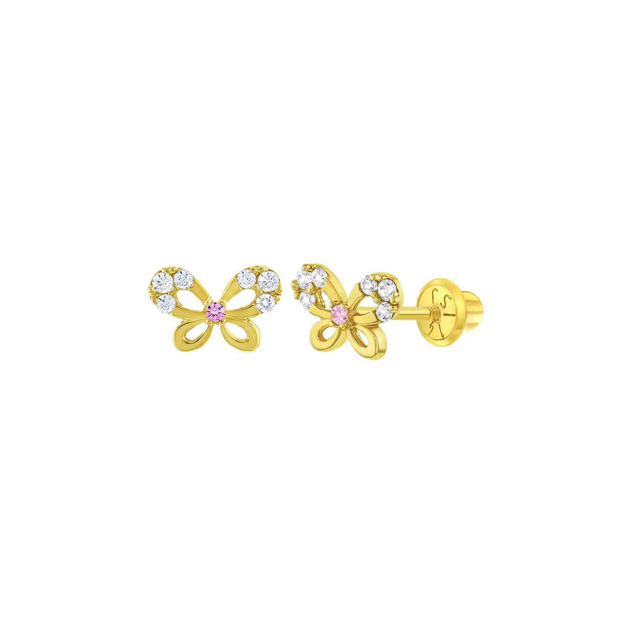 Jeweled Fluttering Butterfly Little Girl's Stud Earrings