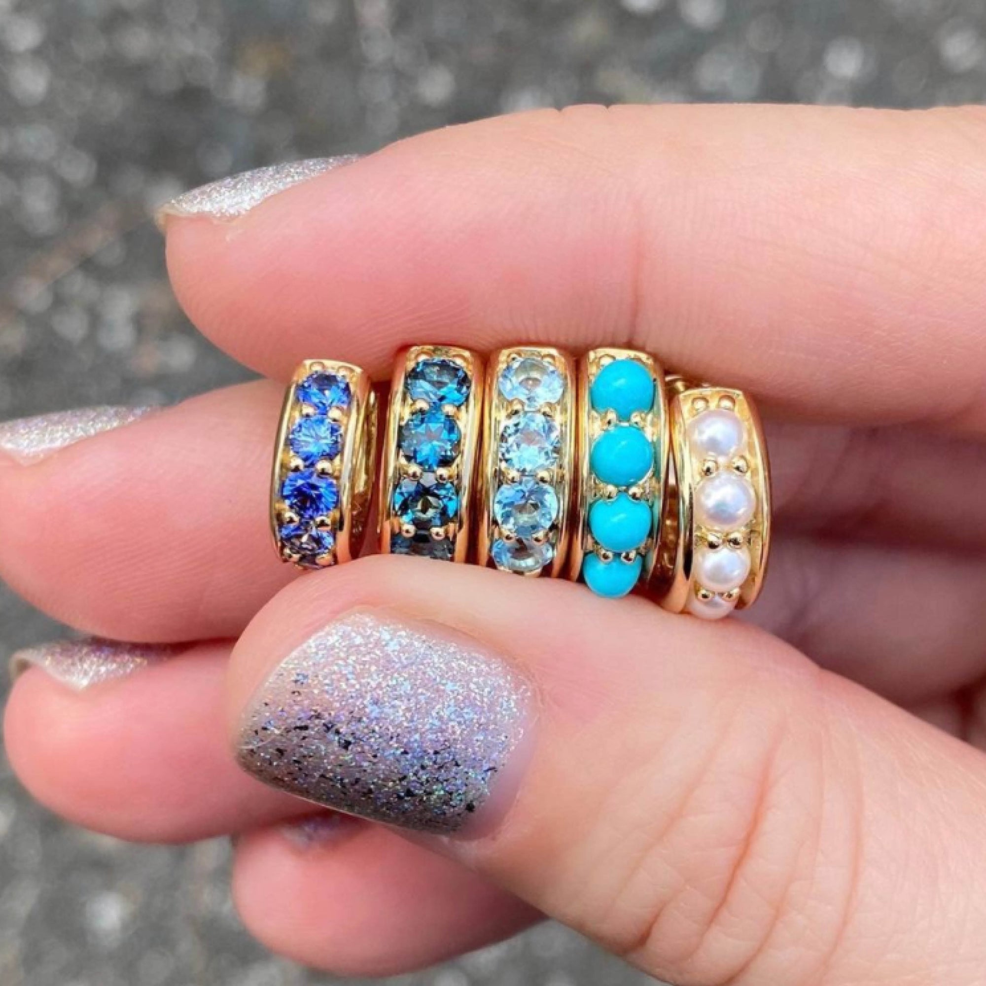 Jane Taylor Chubby Huggie Hoop Earring with Blue Sapphires