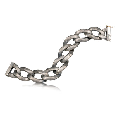 Rene Escobar Curb Link Diamond Bracelet in Oxidized Sterling