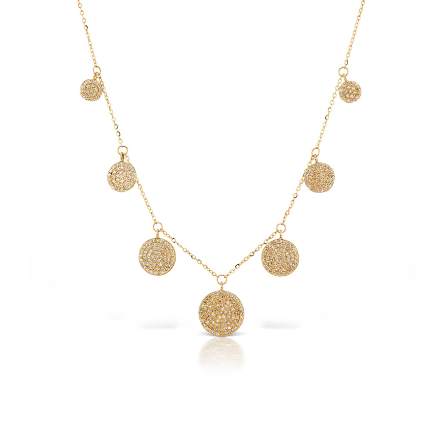 Tara Mikolay Raw Diamond Seven Dangle Disc Necklace in Yellow Gold