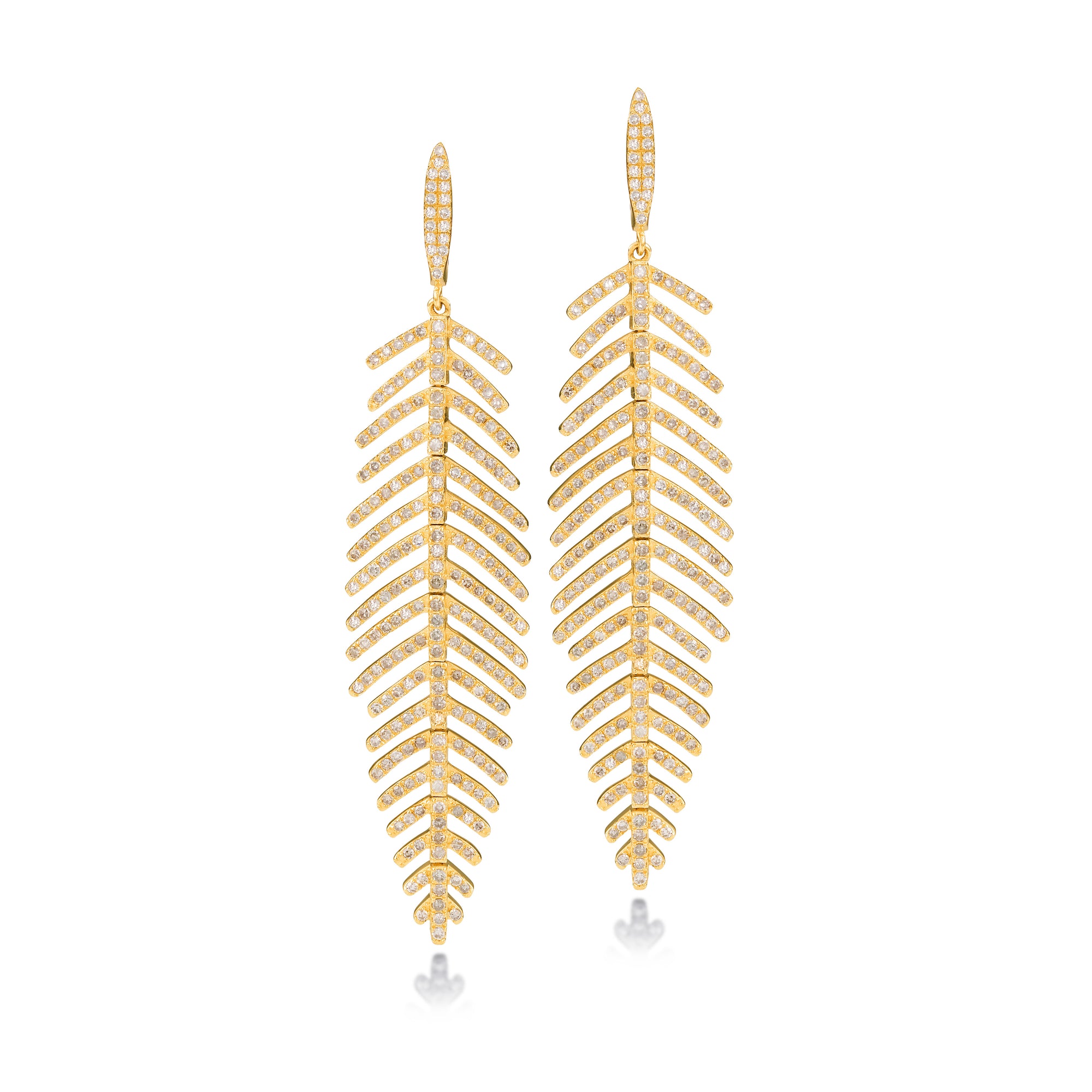 Tara Mikolay Long Diamond Feather Earrings
