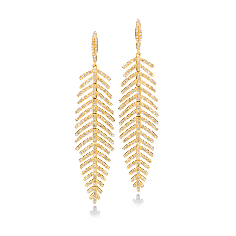 Tara Mikolay Long Diamond Feather Earrings