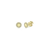 Shy Creation Yellow Gold Disc Stud Earring with Halo