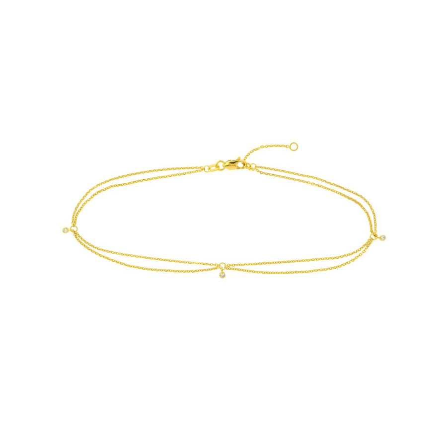 Double Strand Anklet with Diamonds in Yellow Gold