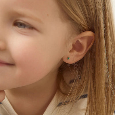 Emerald Tiny Bezel Little Girl's Stud Earring