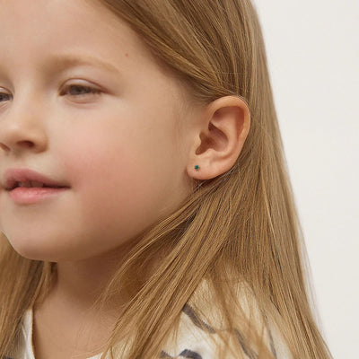 Emerald Tiny Bezel Little Girl's Stud Earring