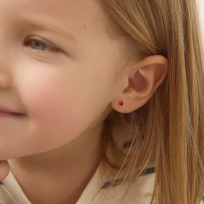 Garnet Tiny Bezel Little Girl's Stud Earring