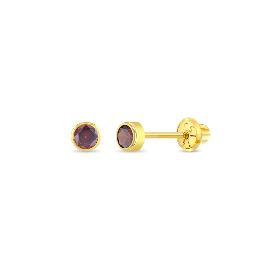 Garnet Tiny Bezel Little Girl's Stud Earrings