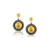 Wave disc diamond earrings in 24k yellow gold and oxidized silver