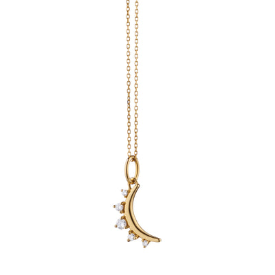 Petite Moon and Diamond Necklace in Yellow Gold