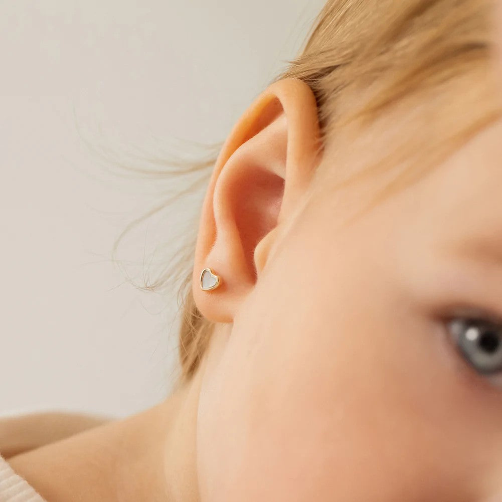 Shimmering Heart Mother of Pearl Baby/Kids Earrings