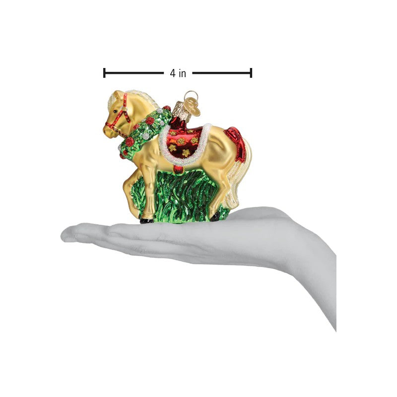 Old World Christmas Horse with Wreath Ornament