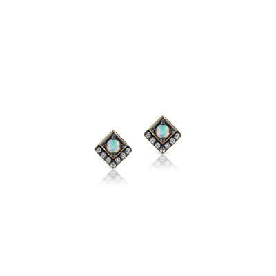 Petite Square Stud Earrings with Opals