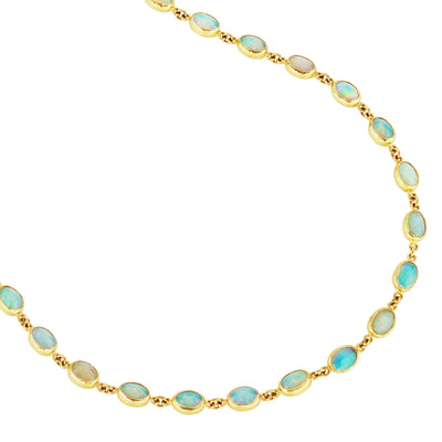 Bezel Set Opal Long Wrap Necklace in 24k Yellow Gold