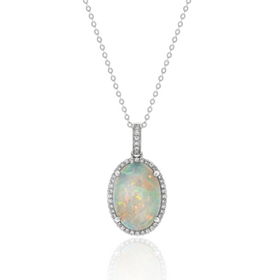 Oval Opal & Diamond Pendant Necklace