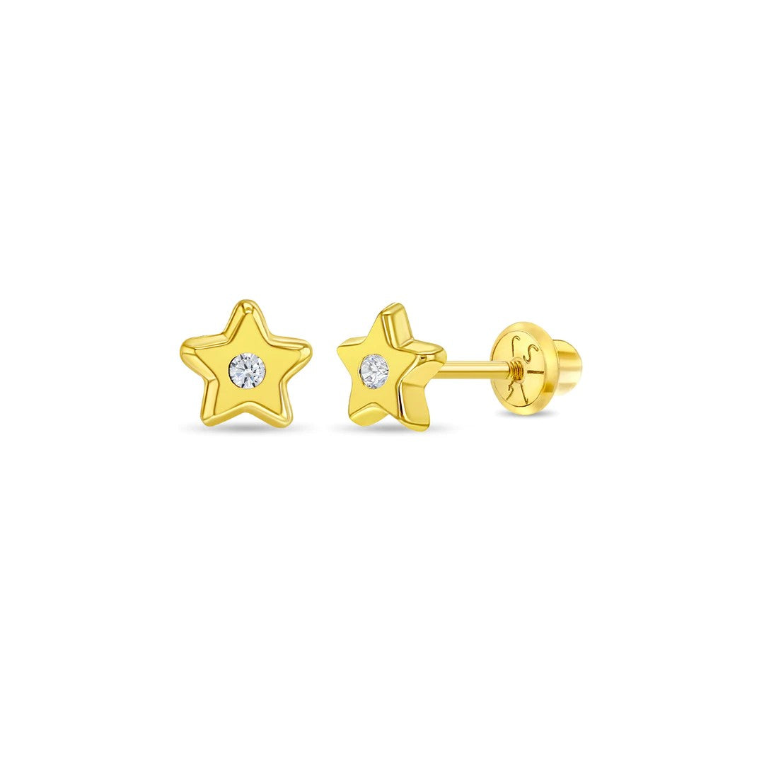 Polished CZ Star Little Girl's Stud Earrings