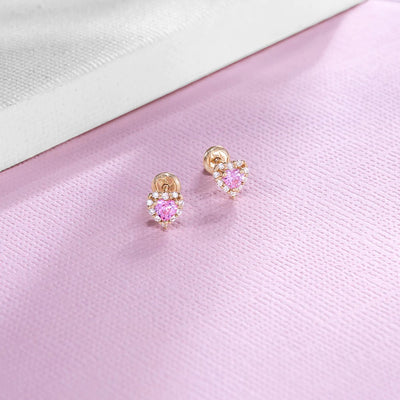 Princess Pink CZ Heart Little Girl's Stud Earring