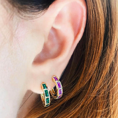 Rachel Reid Emerald Baguette Huggie Earrings