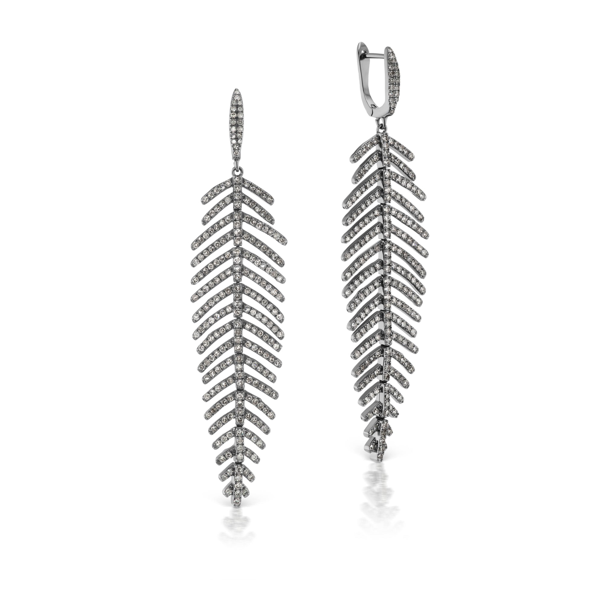 Tara Mikolay Long Diamond Feather Earrings