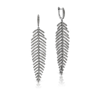 Tara Mikolay Long Diamond Feather Earrings