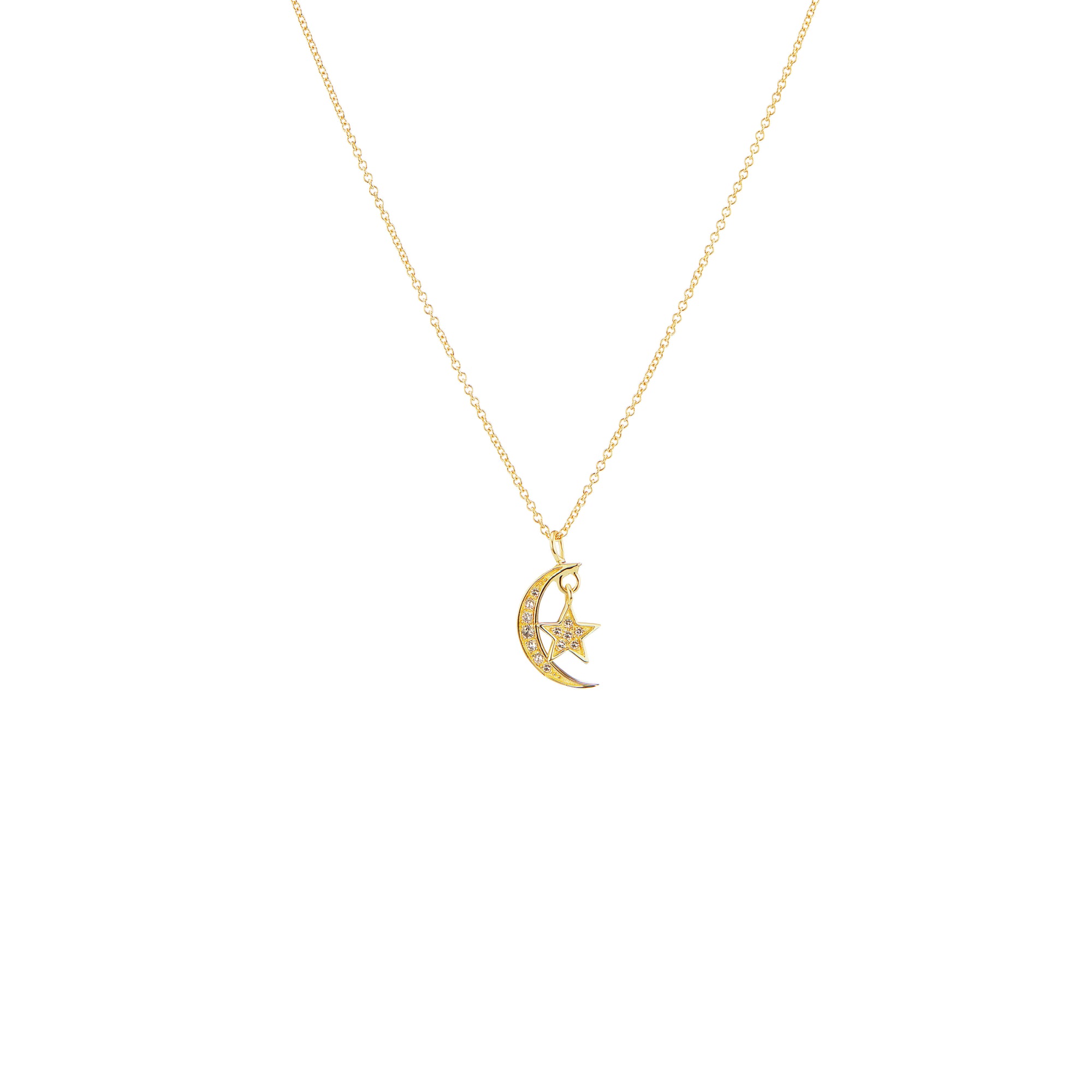 Tara Mikolay Raw Diamond Crescent Moon and Star Petite Pendant Necklace