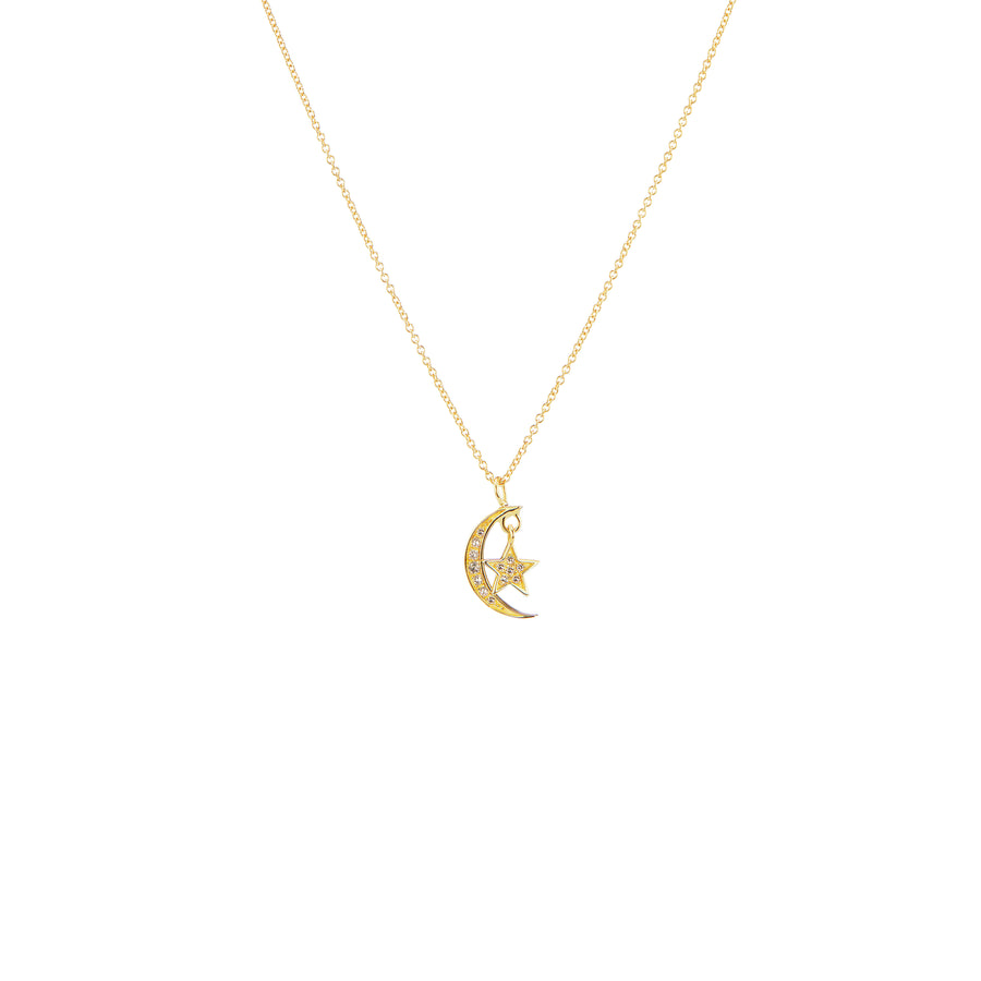 Tara Mikolay Raw Diamond Crescent Moon and Star Petite Pendant Necklace