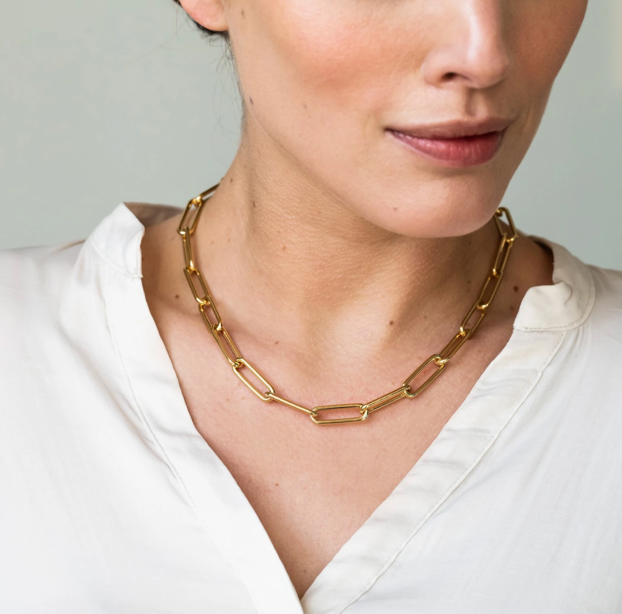 Ti Sento Milano Thick Rectangle Link Chain Necklace in Gold