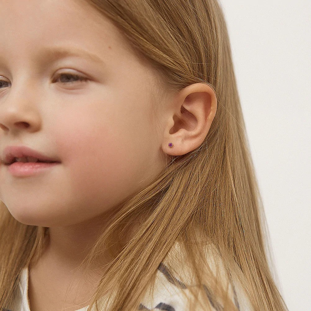 Ruby Tiny Bezel Little Girl's Stud Earring - Desires by Mikolay