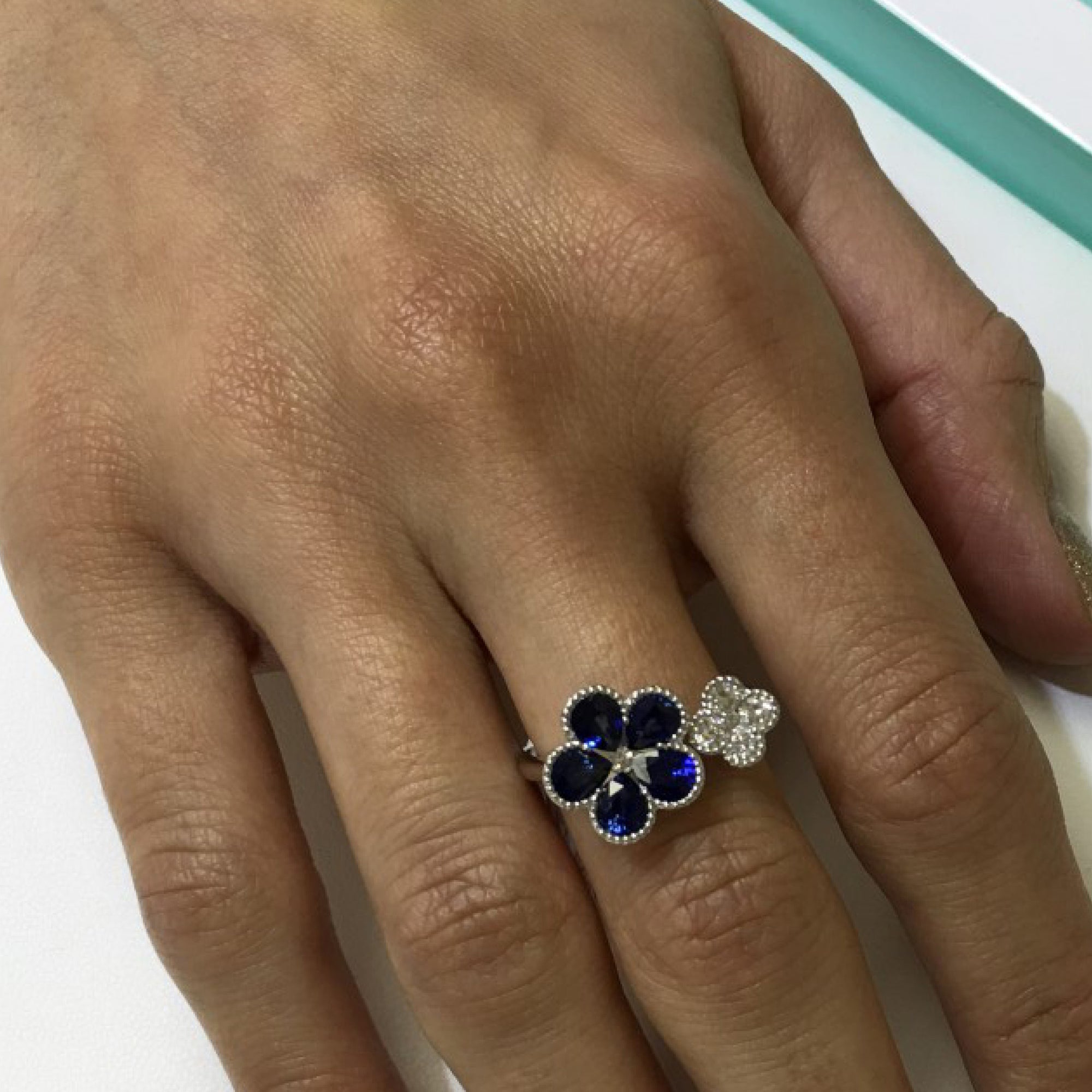 Gemstone and Diamond Flower Ring