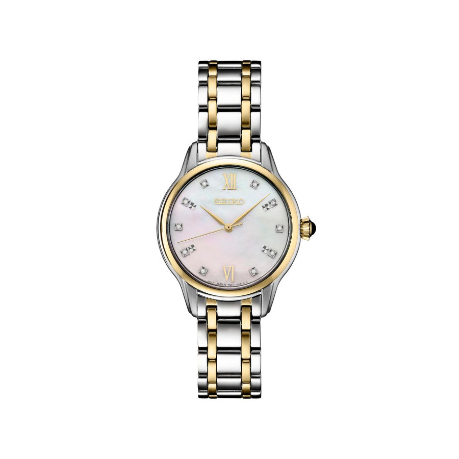 Seiko Mother of Pearl & Diamond Gold Tone Watch SRZ540