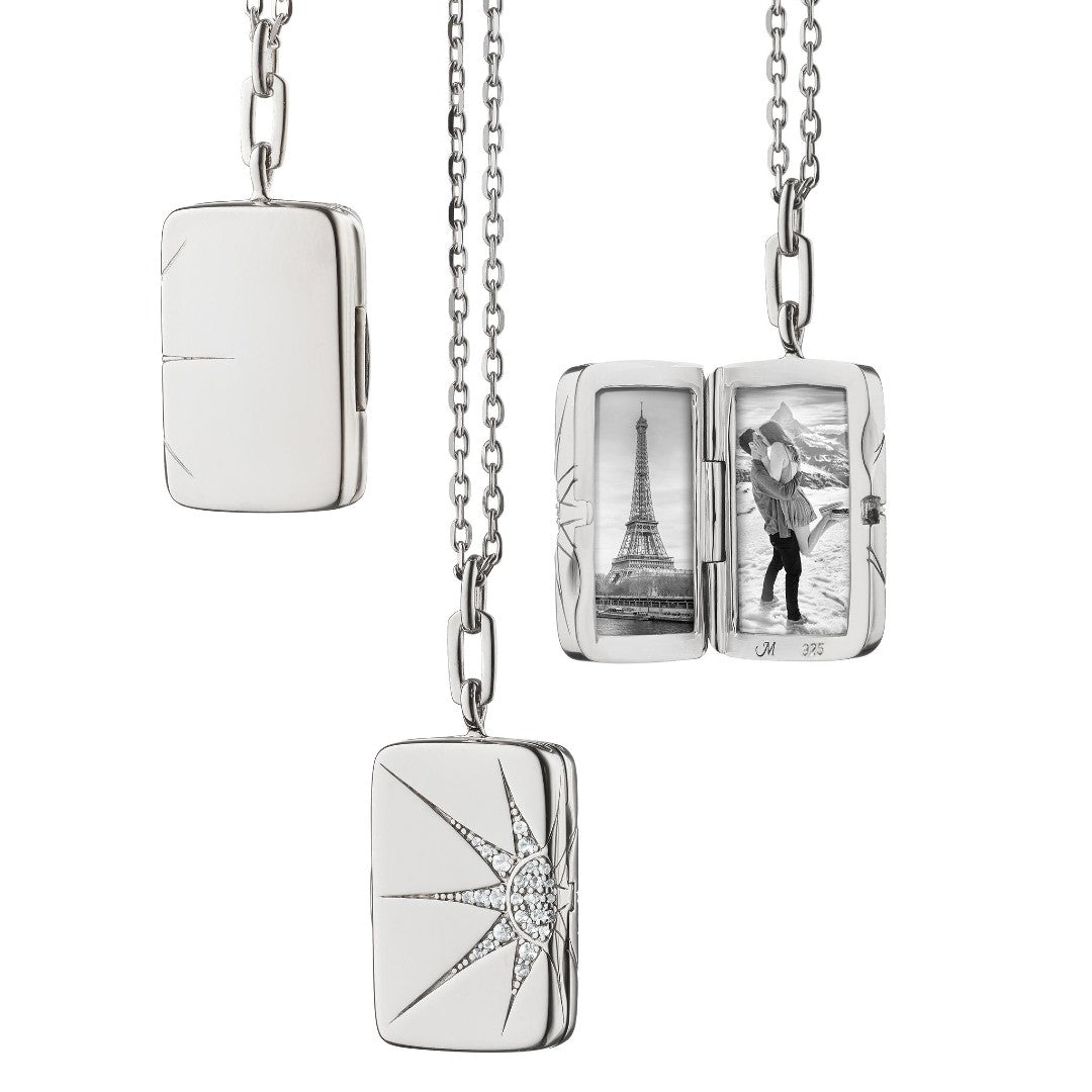 Monica Rich Kosann Sun and Star Rectangular Locket with White Sapphire