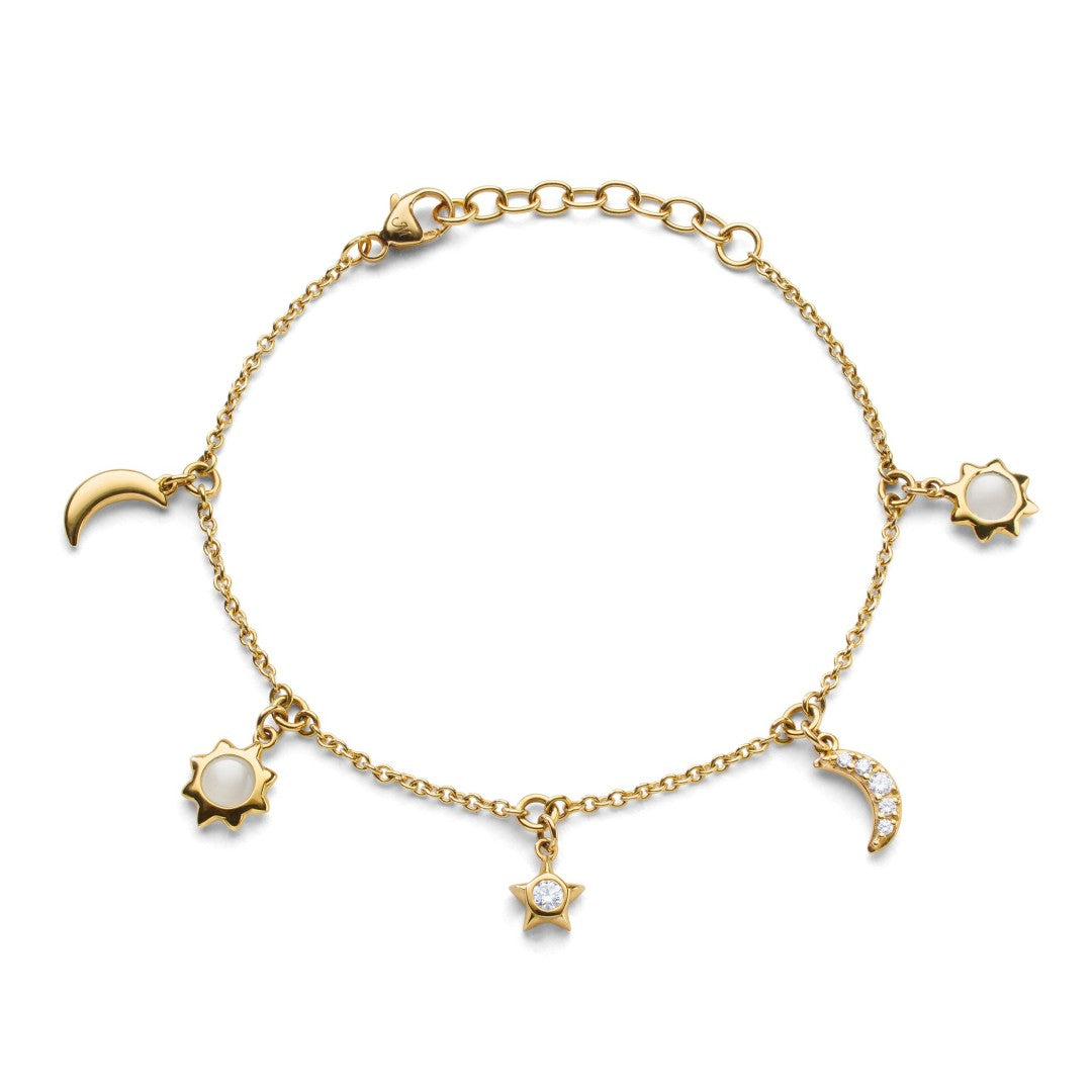 Buy Moissanite Celestial Moon, Sun and Stars Charm Bracelet in Vermeil  Yellow Gold Over Sterling Silver (7.25 In) 1.15 ctw at ShopLC.