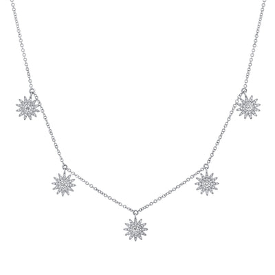 Diamond Sunburst Dangle Necklace in Rose, White or Yellow Gold