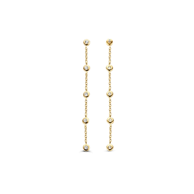 Gold Bezel Zirconia Chain Earrings