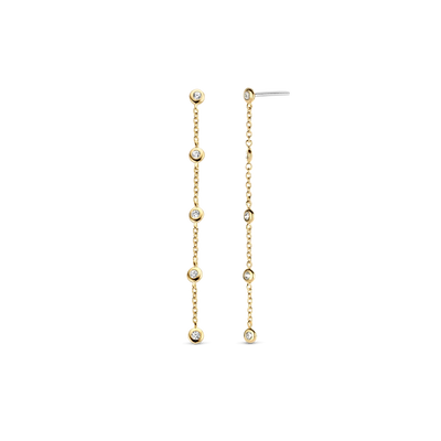 Gold Bezel Zirconia Chain Earrings