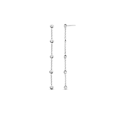 Silver Bezel Zirconia Chain Earrings