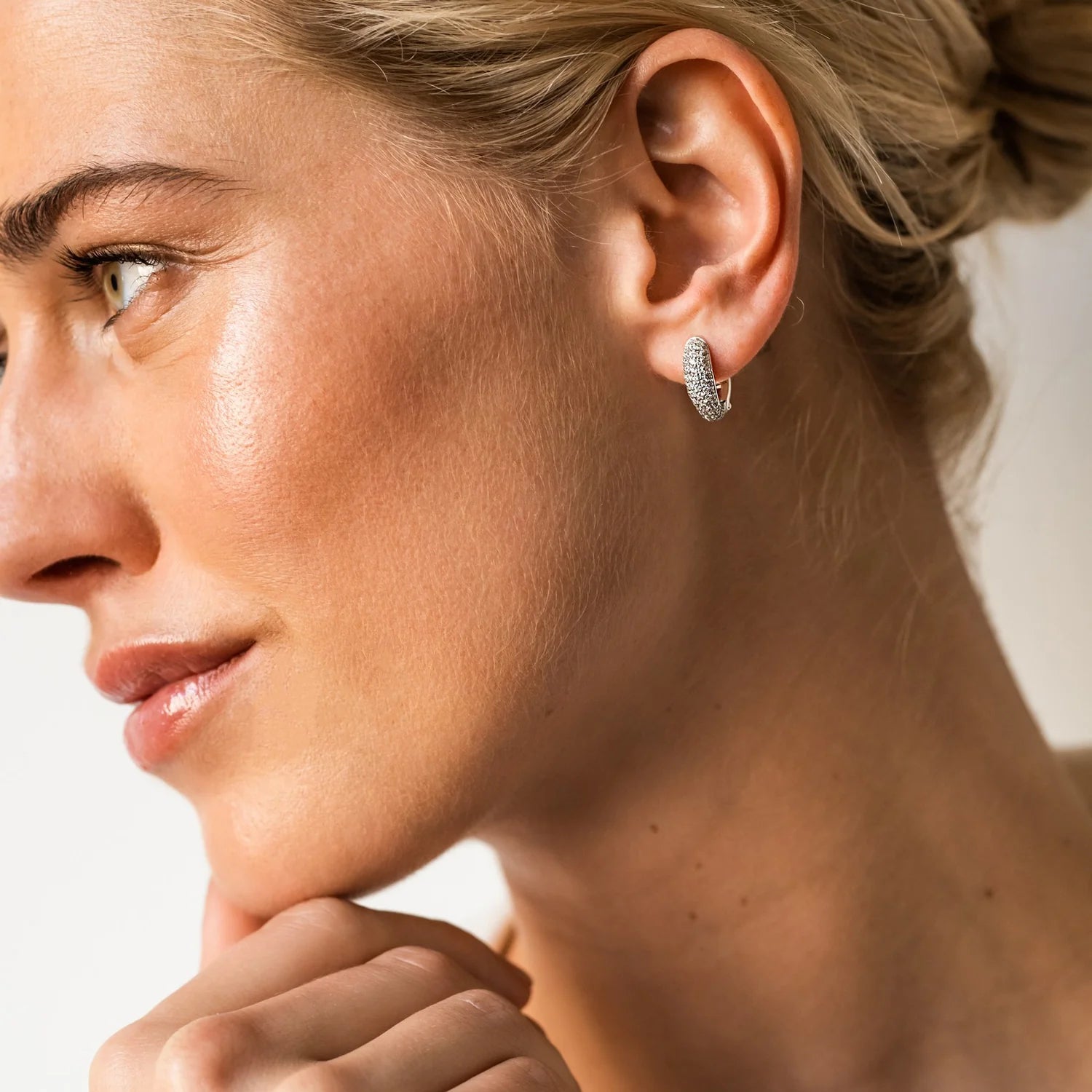 Ti Sento Milano Silver Oval Pave Huggie Hoops
