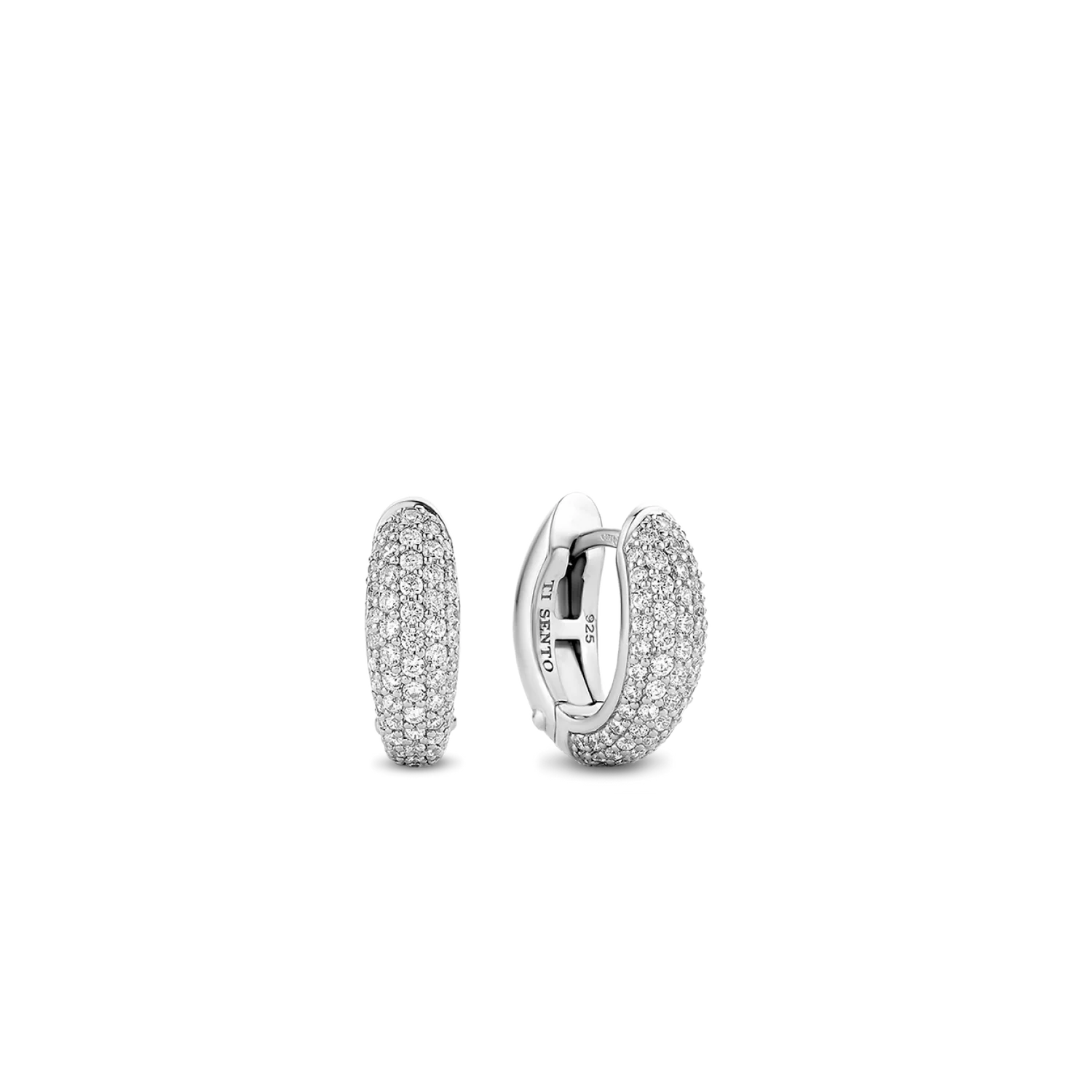 Ti Sento Milano Silver Oval Pave Huggie Hoops