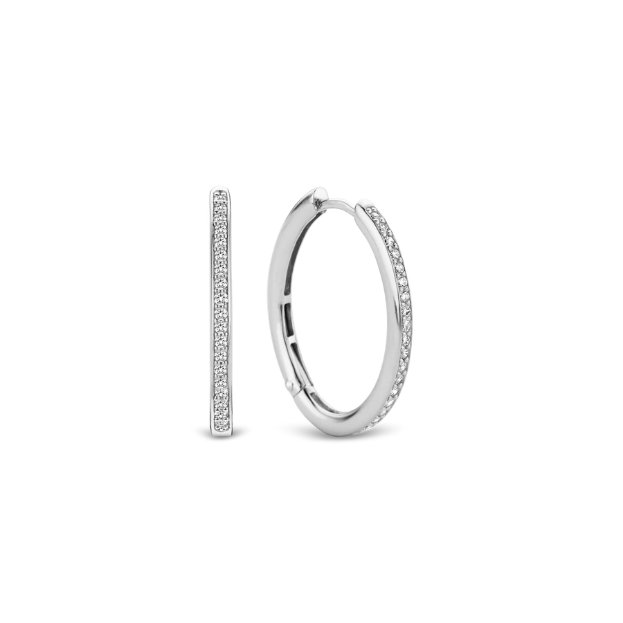 Ti Sento Milano Silver Oval Zirconia Hoops