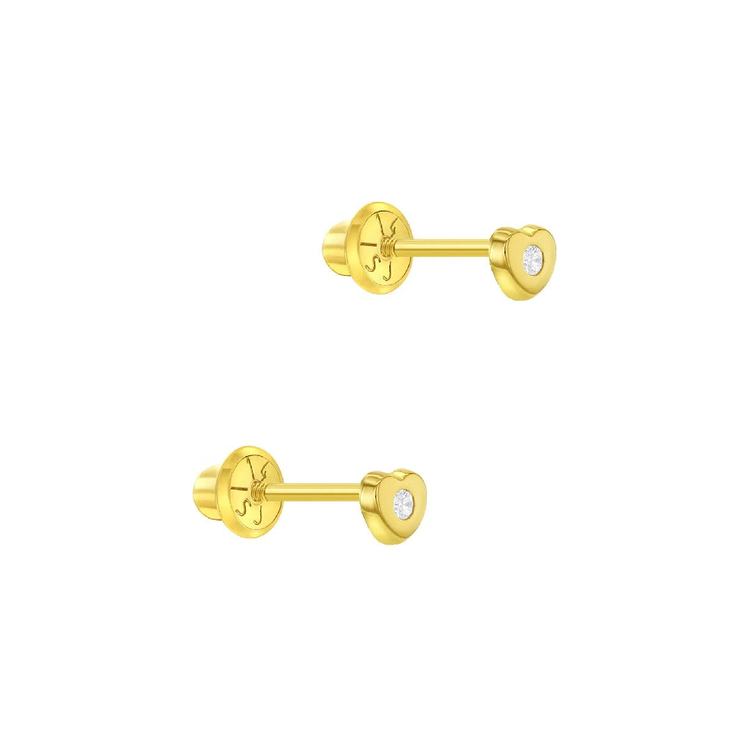 Tiny CZ Heart Little Girl's Stud Earrings