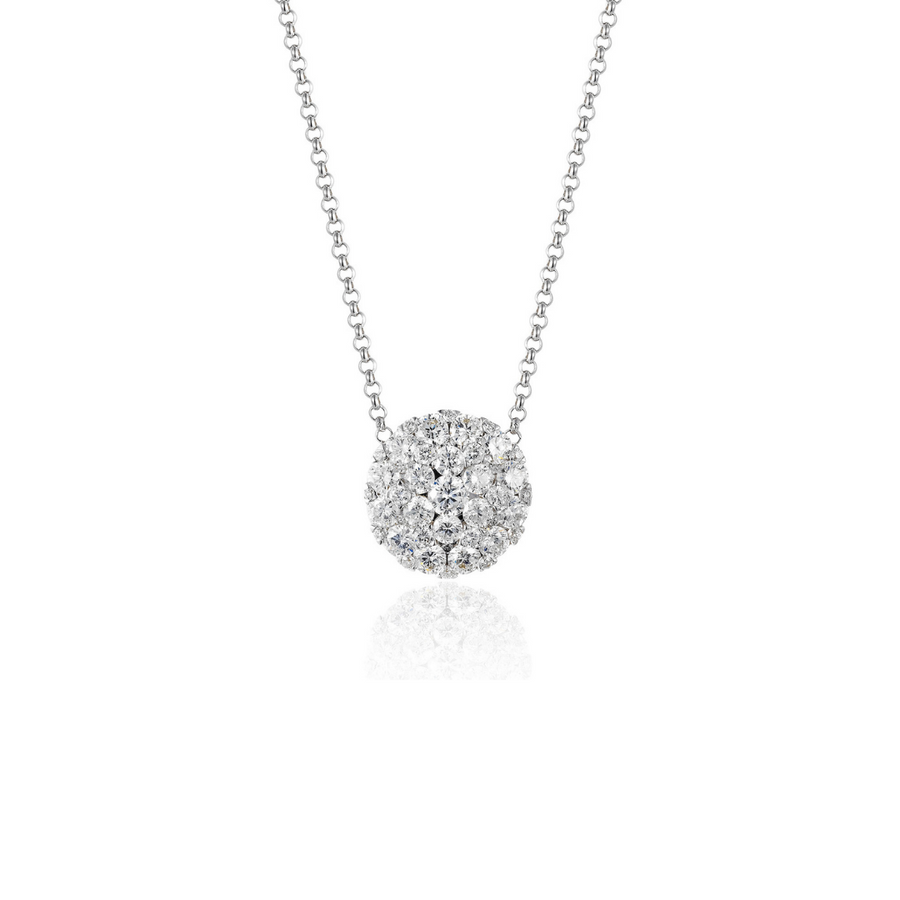 Diamond Cluster Pendant Necklace in White Gold