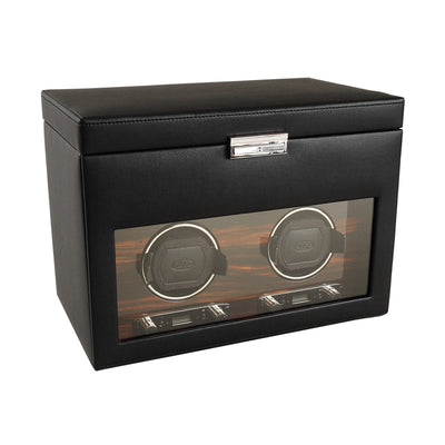 Leather Double Watch Winder with Wood Accents